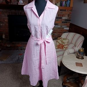CHLOE + RENE sleeveless pink gingham button-up  summer dress Lg